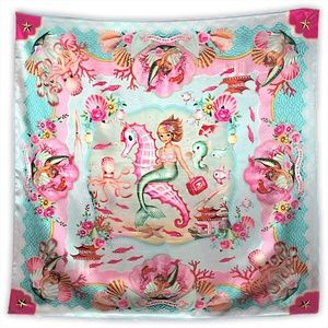 Retro Style Mermaid Riding Seahorse Silky Scarf  New